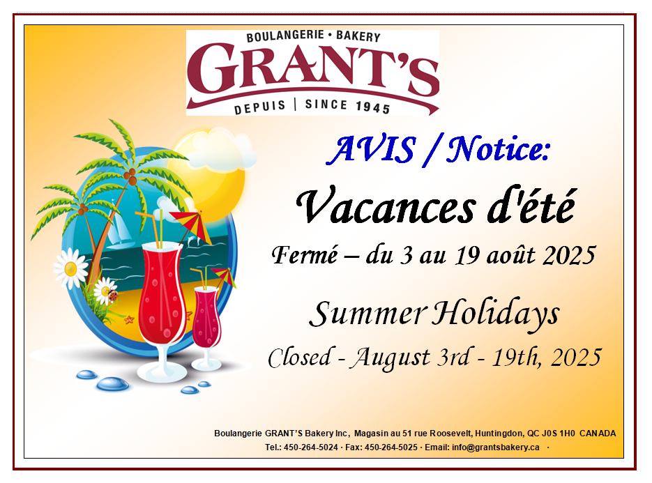 Avis de vacances - Vacation notice 2025 